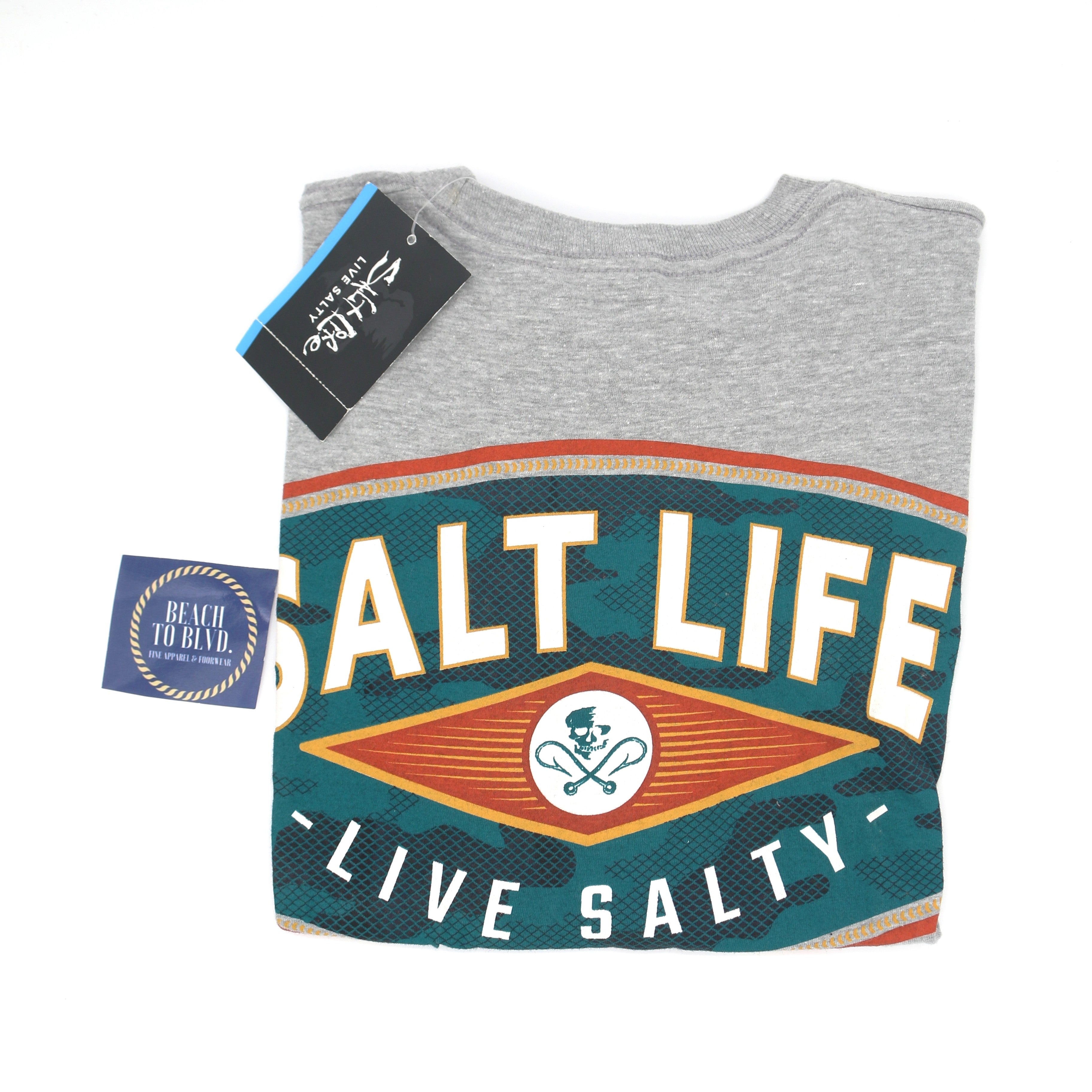 SALT LIFE Concealed Badge T-Shirt- HEATHERED GREY - BeachToBlvd