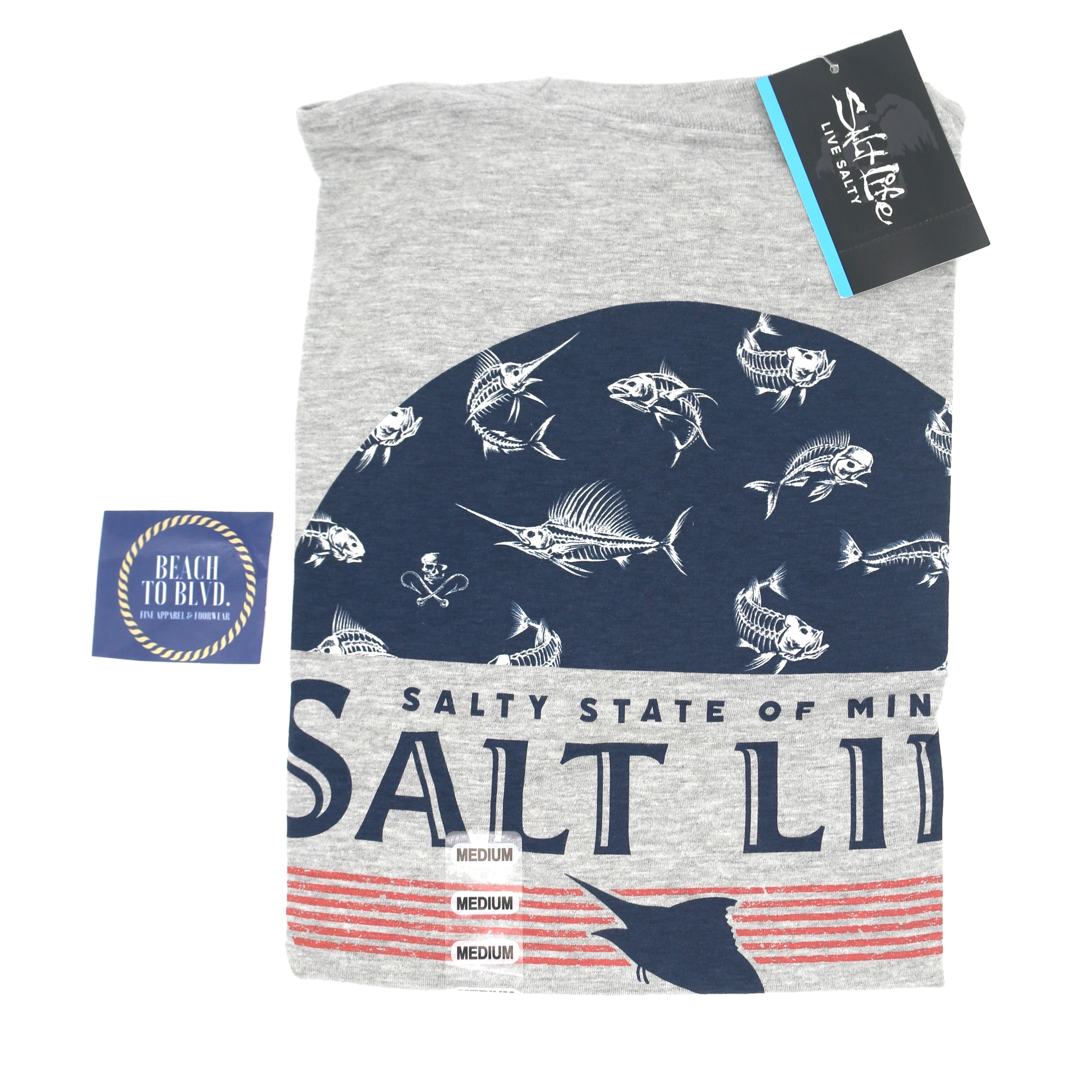 Salt Life Salty Honor Bones Short Sleeve Pocket Tee- LIGHT GREY HEATHER - BeachToBlvd