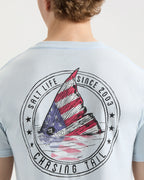 SALT LIFE Men's Redfish Stars and Stripe Short Sleeve Tee- SKY BLUE - BeachToBlvd