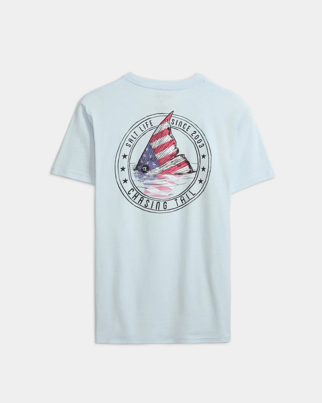 SALT LIFE Men's Redfish Stars and Stripe Short Sleeve Tee- SKY BLUE - BeachToBlvd
