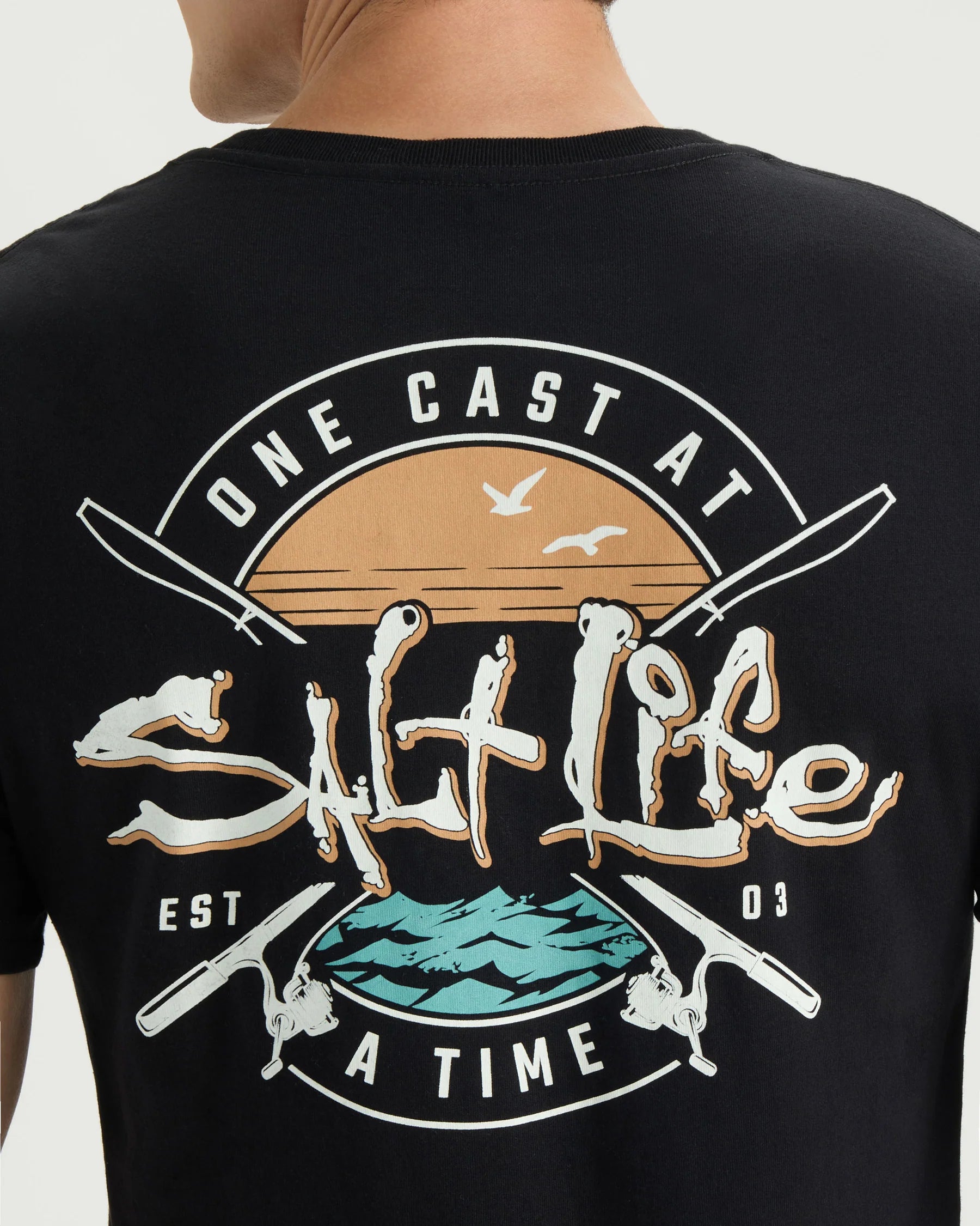 SALT LIFE Men’s One Cast At A Time Short Sleeve Tee - BeachToBlvd