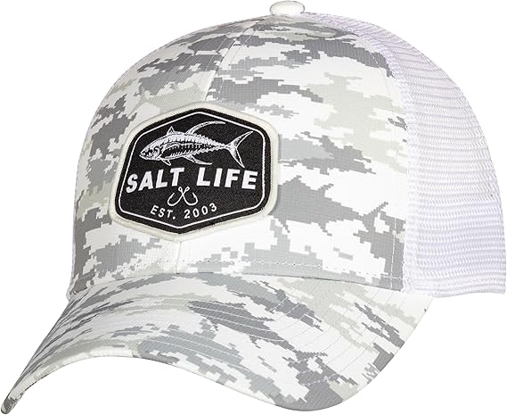 Salt Life Aqua Ambush Trucker Hat - White Camo SLM20376