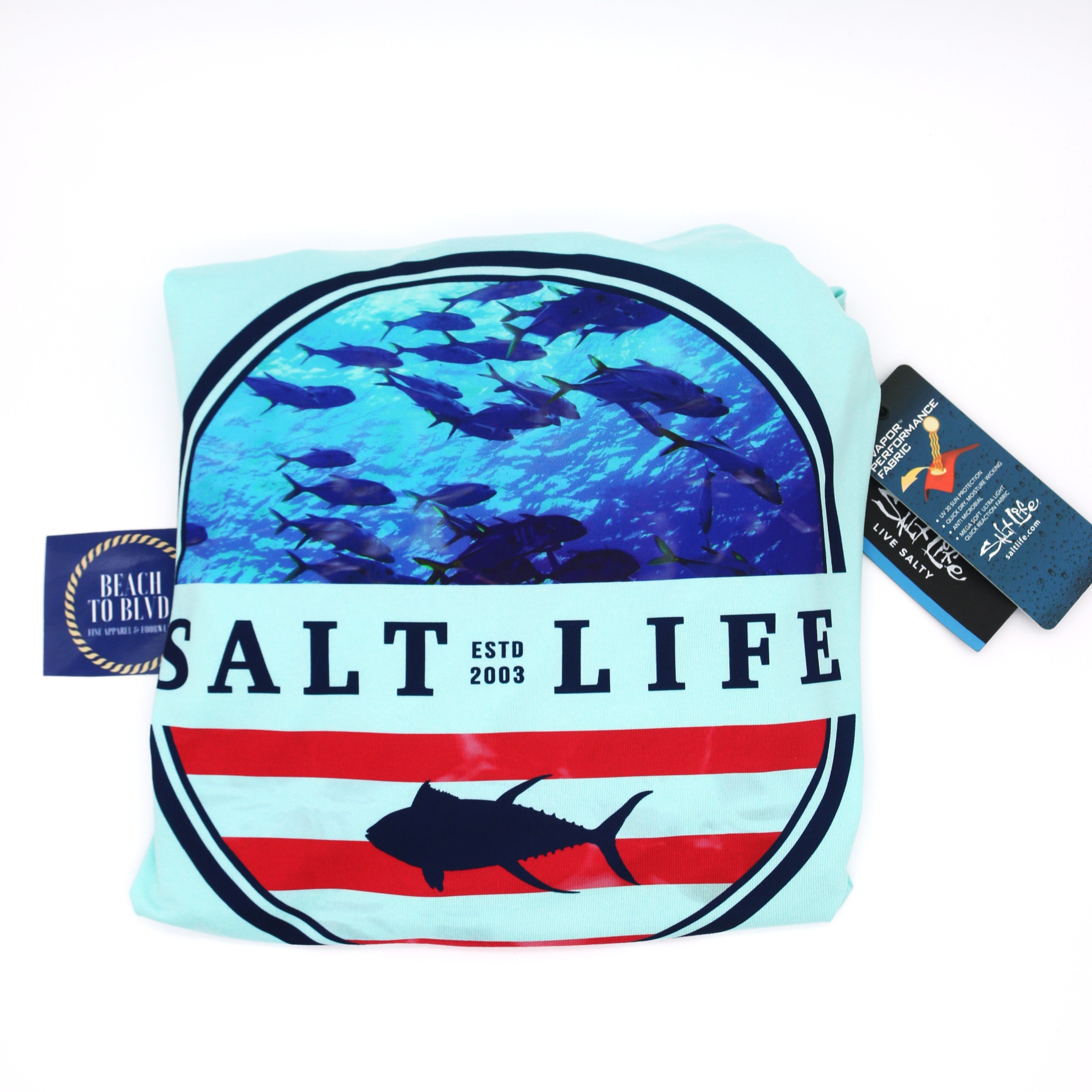 SALT LIFE Respect Performance T-Shirt -LIGHT ARUBA HEATHER - BeachToBlvd