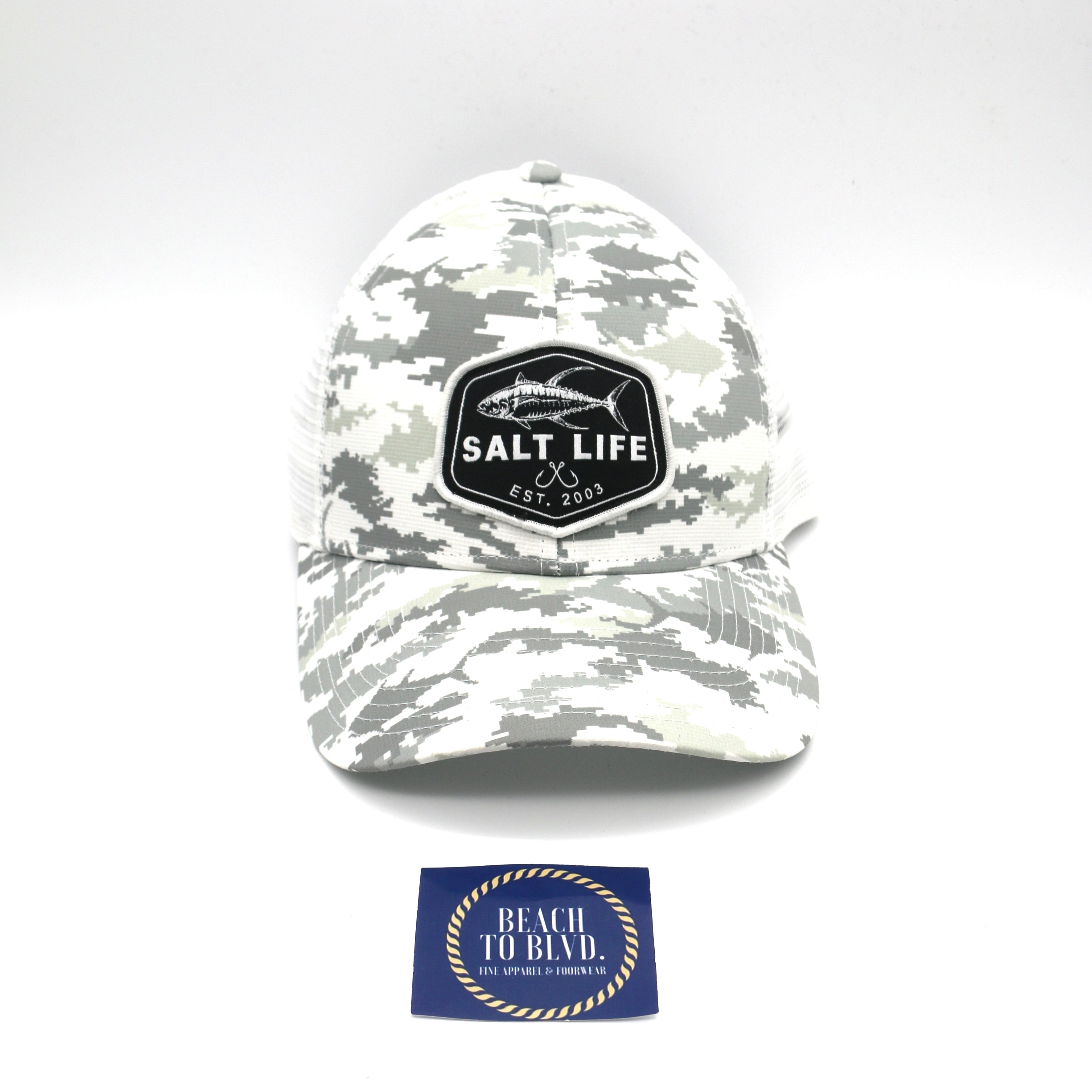 Salt Life Aqua Ambush Trucker Hat - White Camo SLM20376