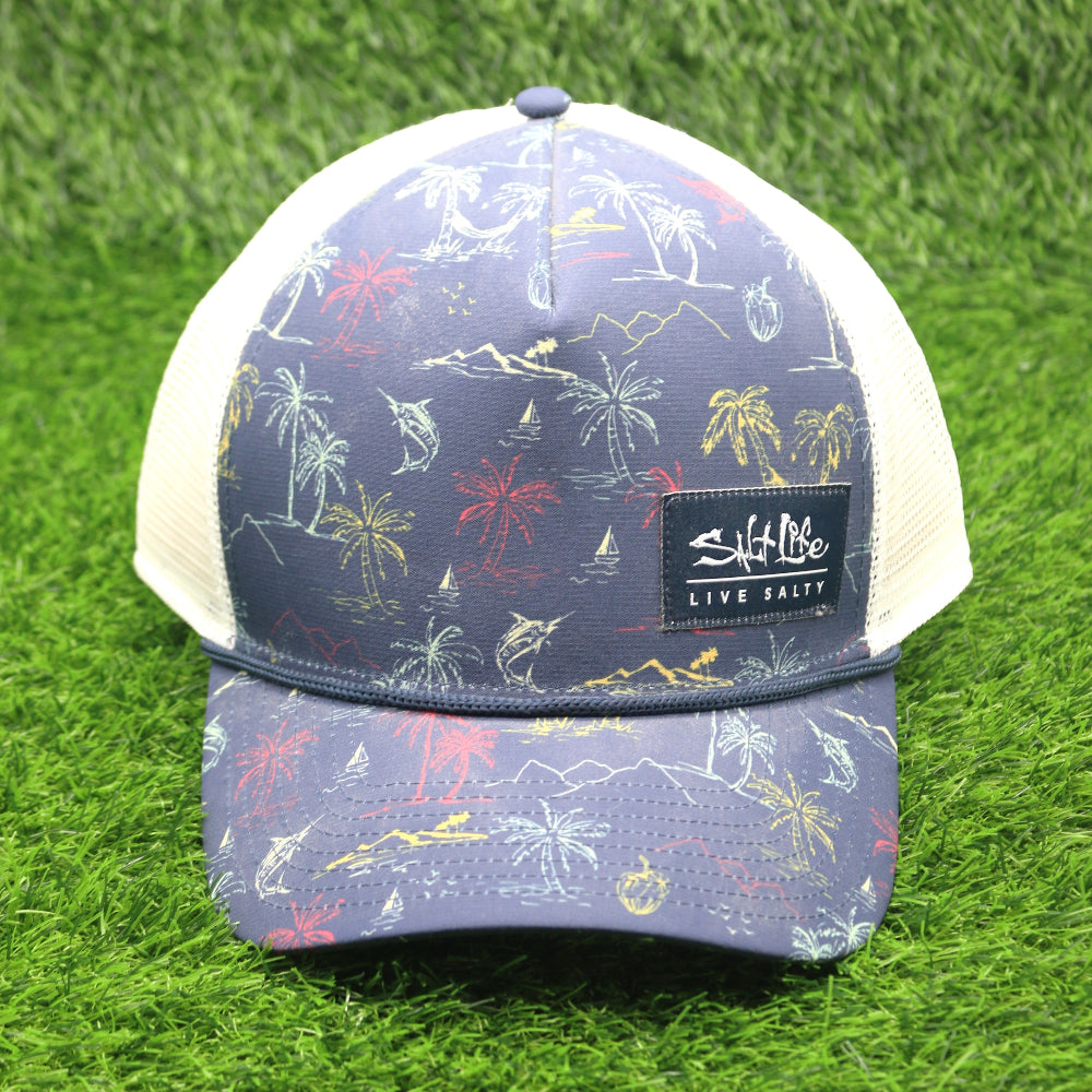 Salt Life Navy Palm Tree Island Trucker Hat - SLM20378