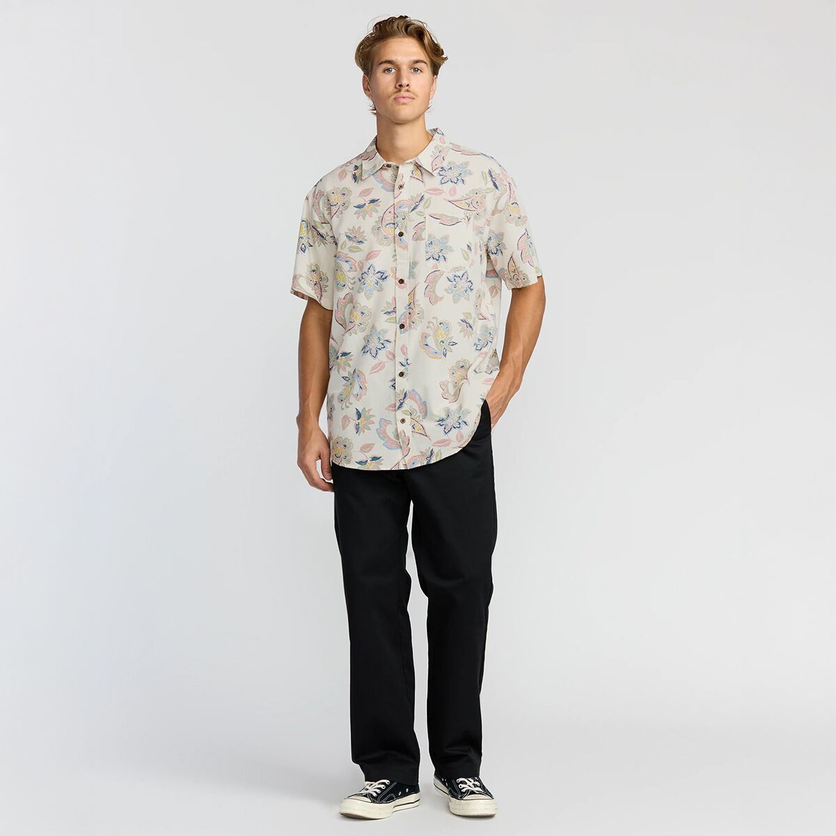 Billabong Men's Sundays Short Sleeve Button Up - Grey Floral Print