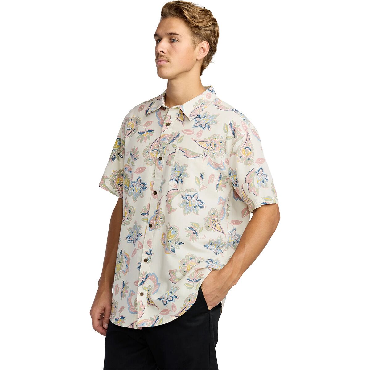Billabong Men's Sundays Short Sleeve Button Up - Grey Floral Print