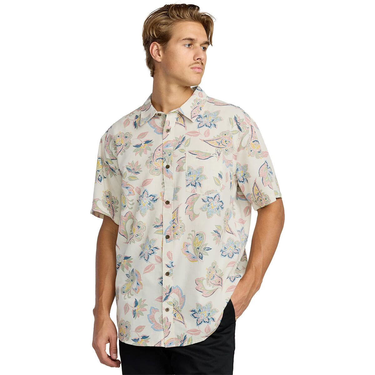 Billabong Men's Sundays Short Sleeve Button Up - Grey Floral Print