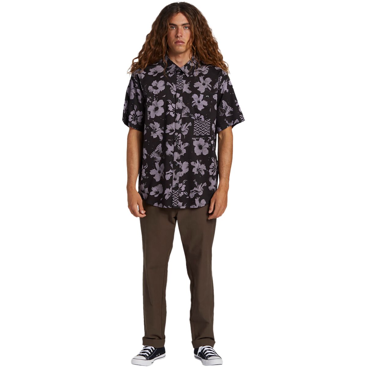Billabong Men's Sundays Short Sleeve Button Up - Black/Purple