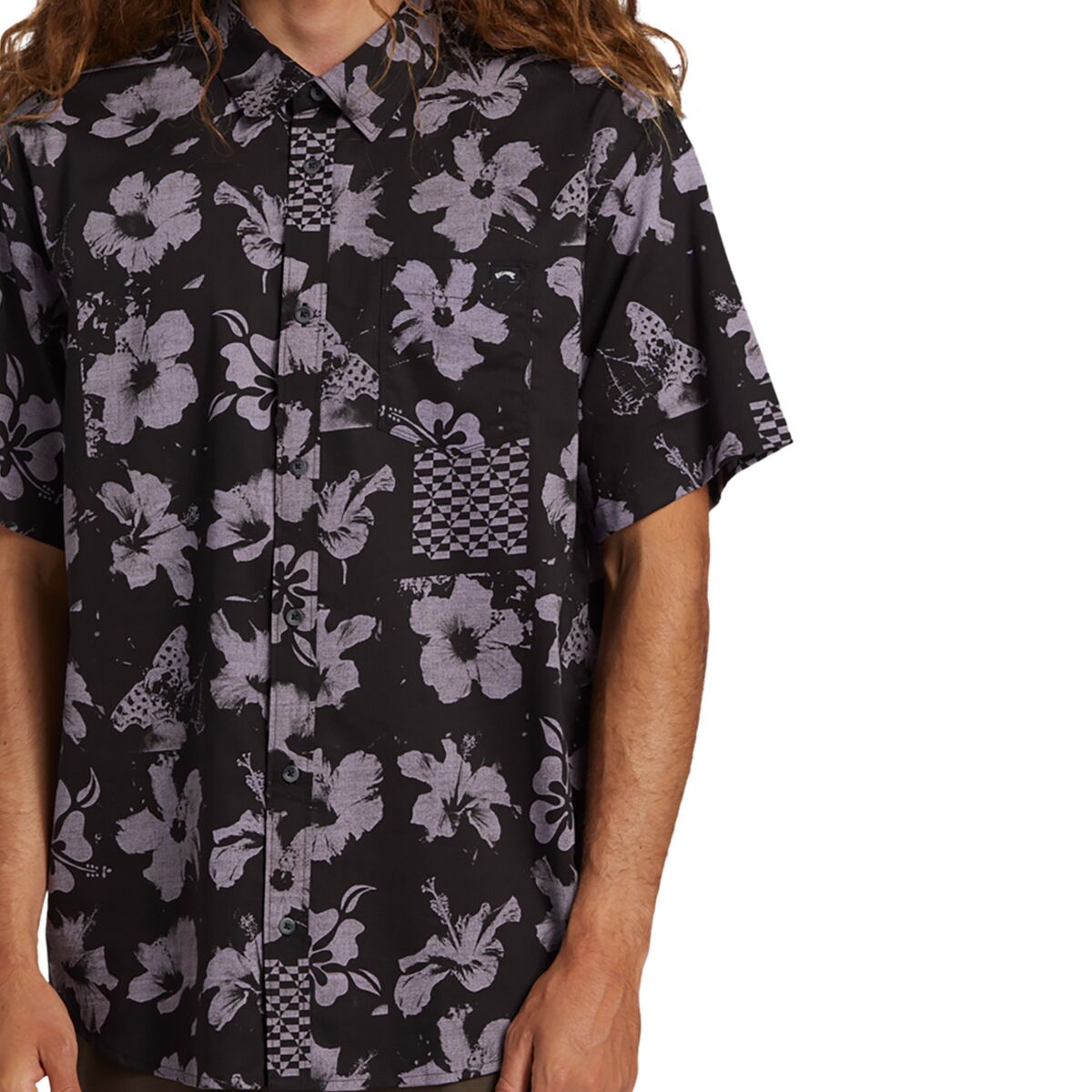 Billabong Men's Sundays Short Sleeve Button Up - Black/Purple