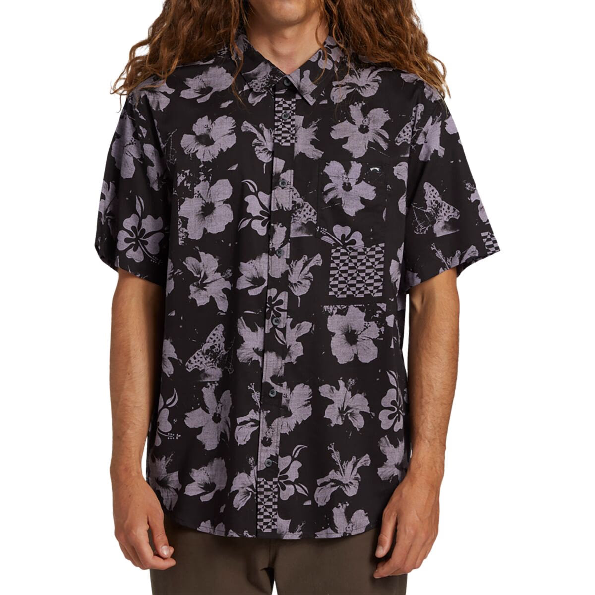 Billabong Men's Sundays Short Sleeve Button Up - Black/Purple