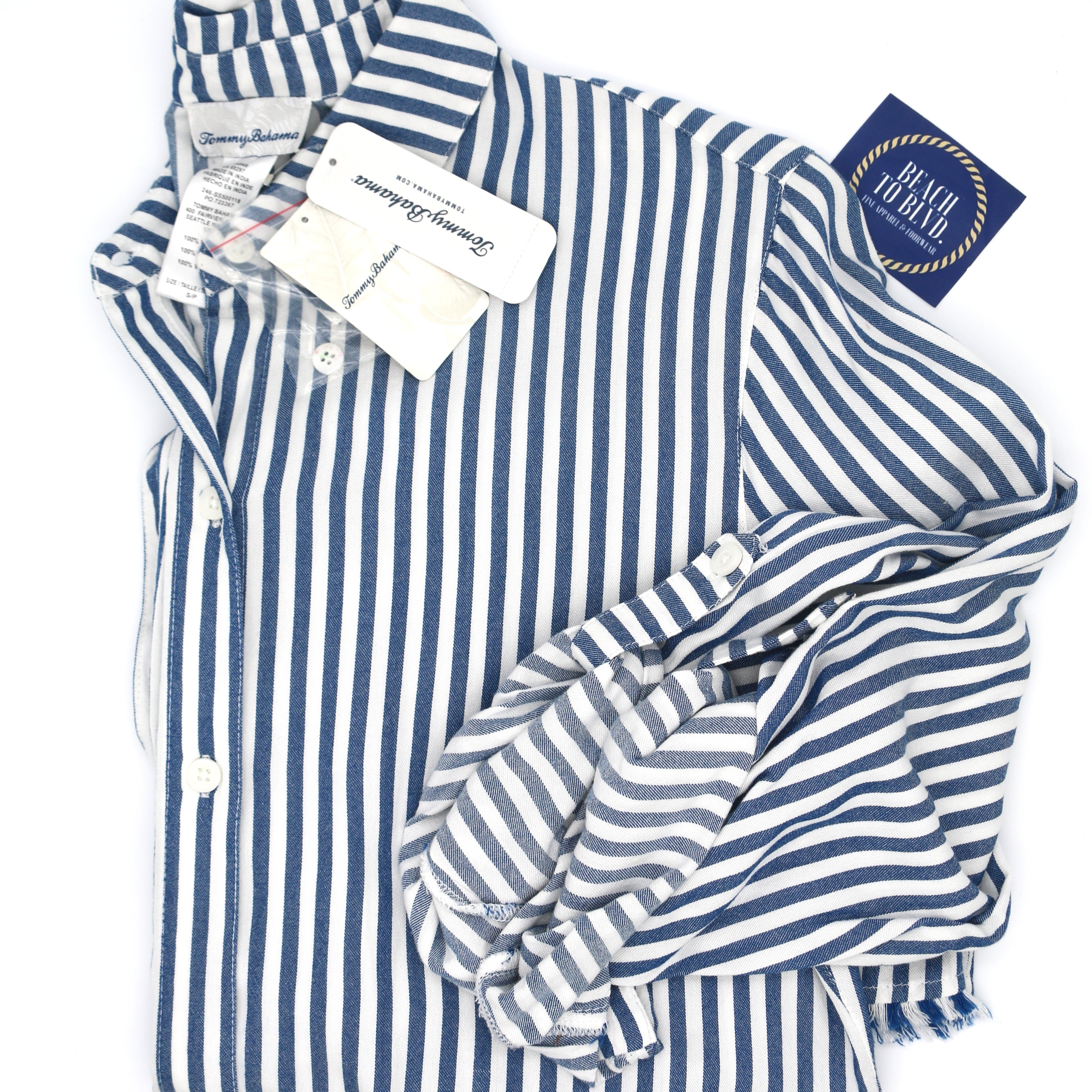 Tommy Bahama Chambray Stripe Boyfriend Shirt - BeachToBlvd