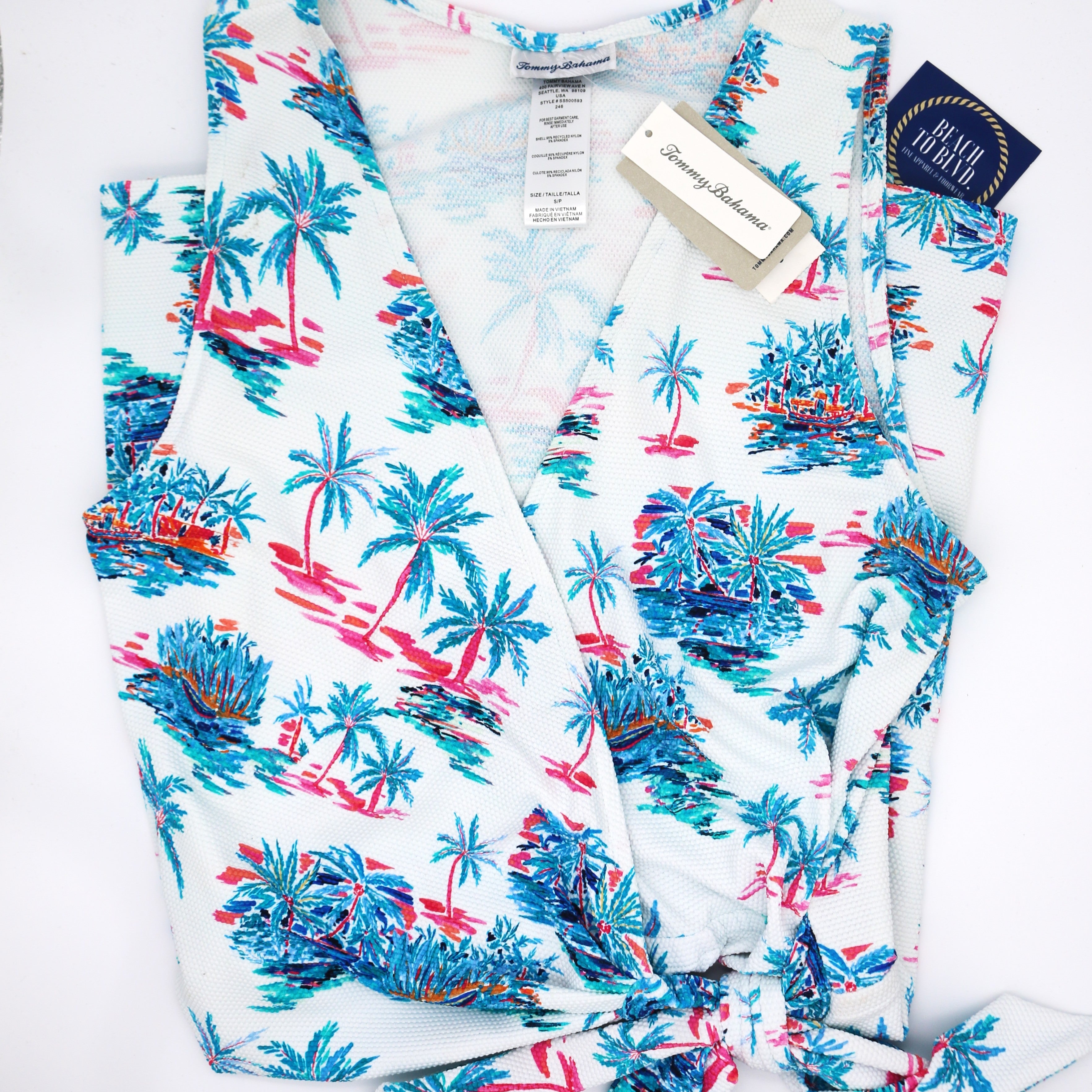Tommy Bahama Island Cays Tropical Oasis Beach Wrap Romper - White - BeachToBlvd