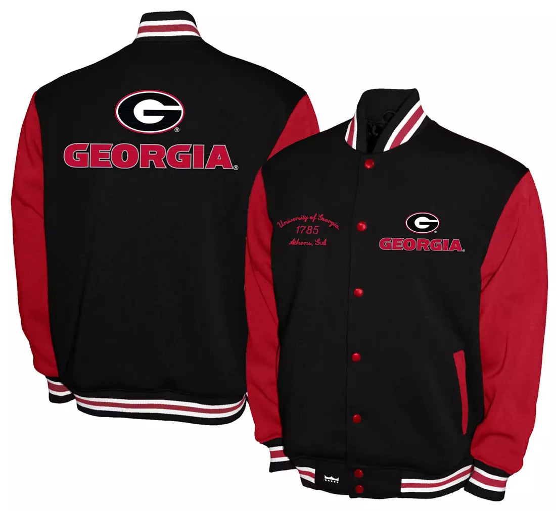 Franchise Club Men's Georgia Bulldogs Club Fleece Snap Jacket -Gray/Red