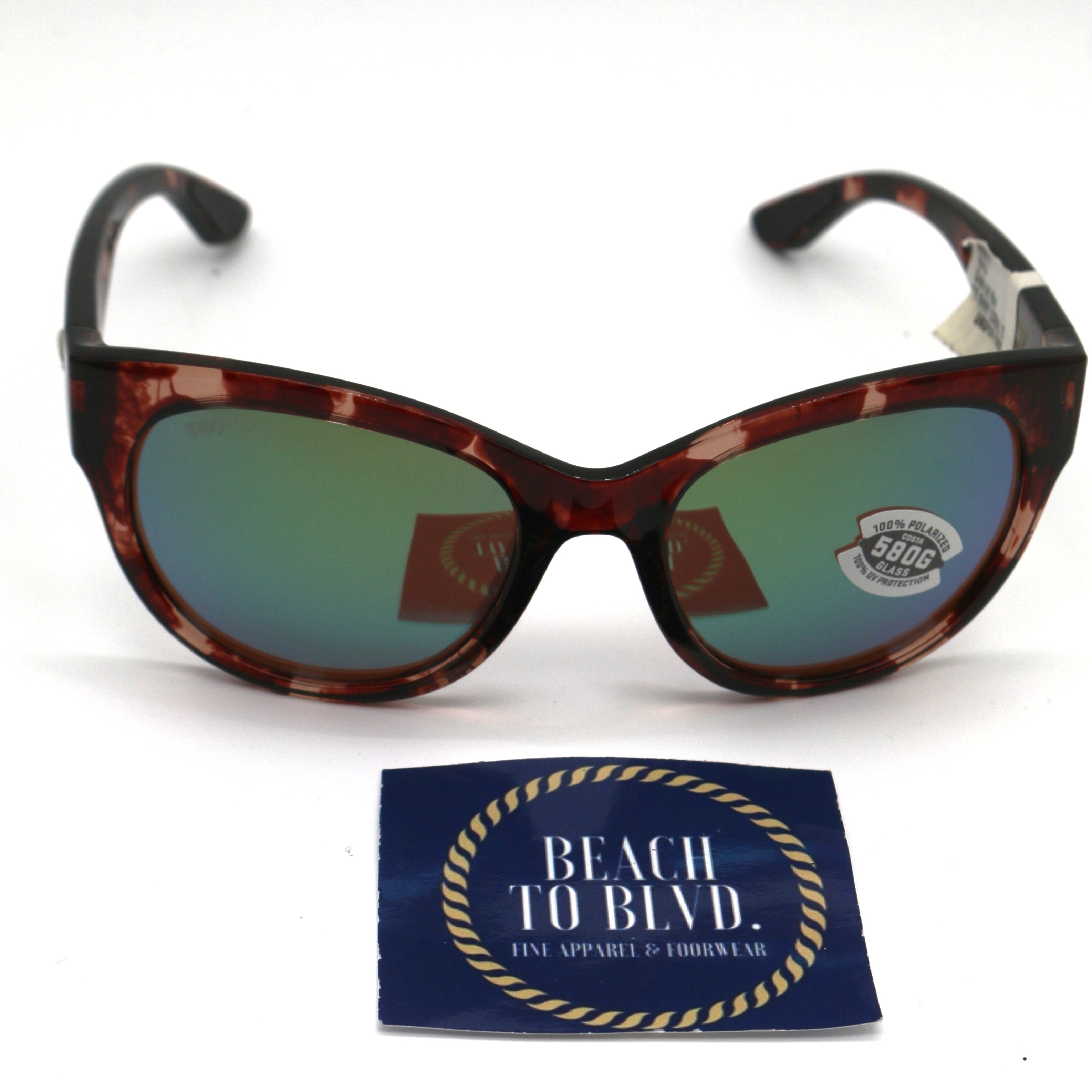Costa Sunglasses Maya | Shiny Coral Tortoise Frame w\ Green Mirror Lens - BeachToBlvd