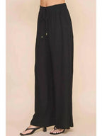 Allie Rose Soft Linen Wide Leg Pant- Black