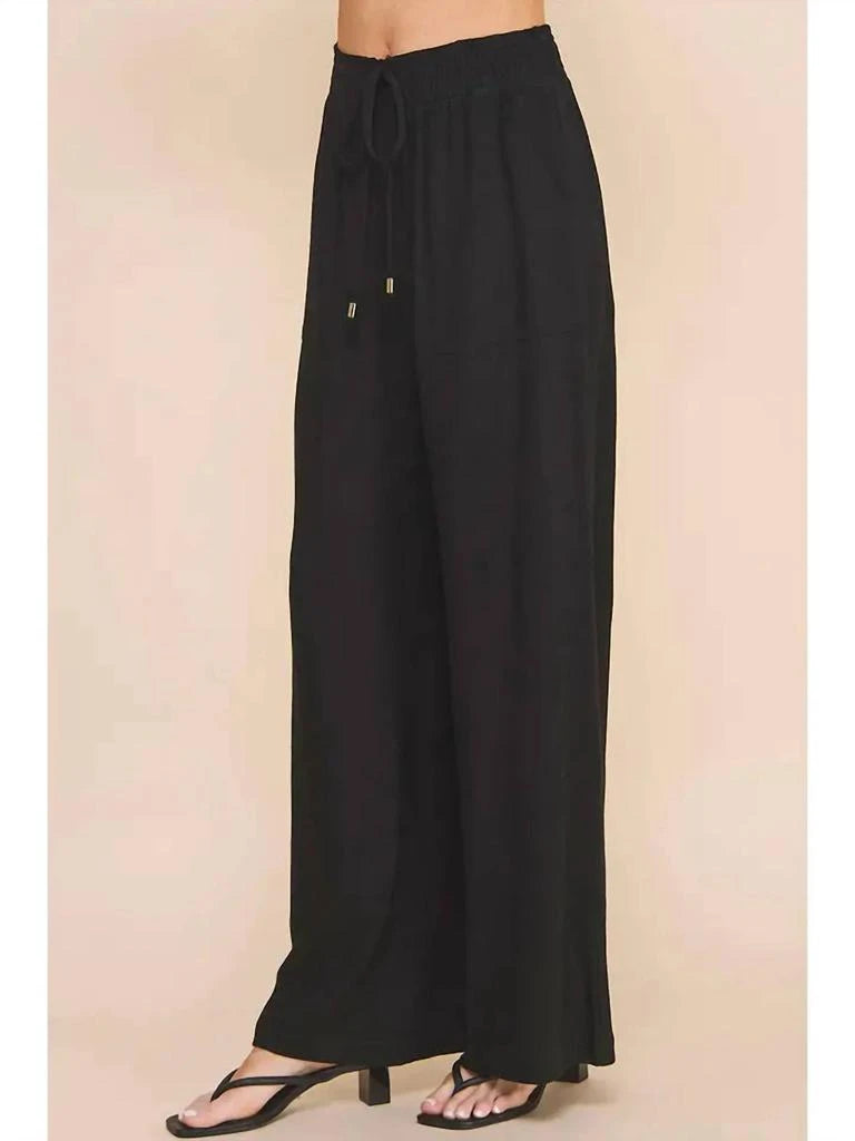 Allie Rose Soft Linen Wide Leg Pant- Black