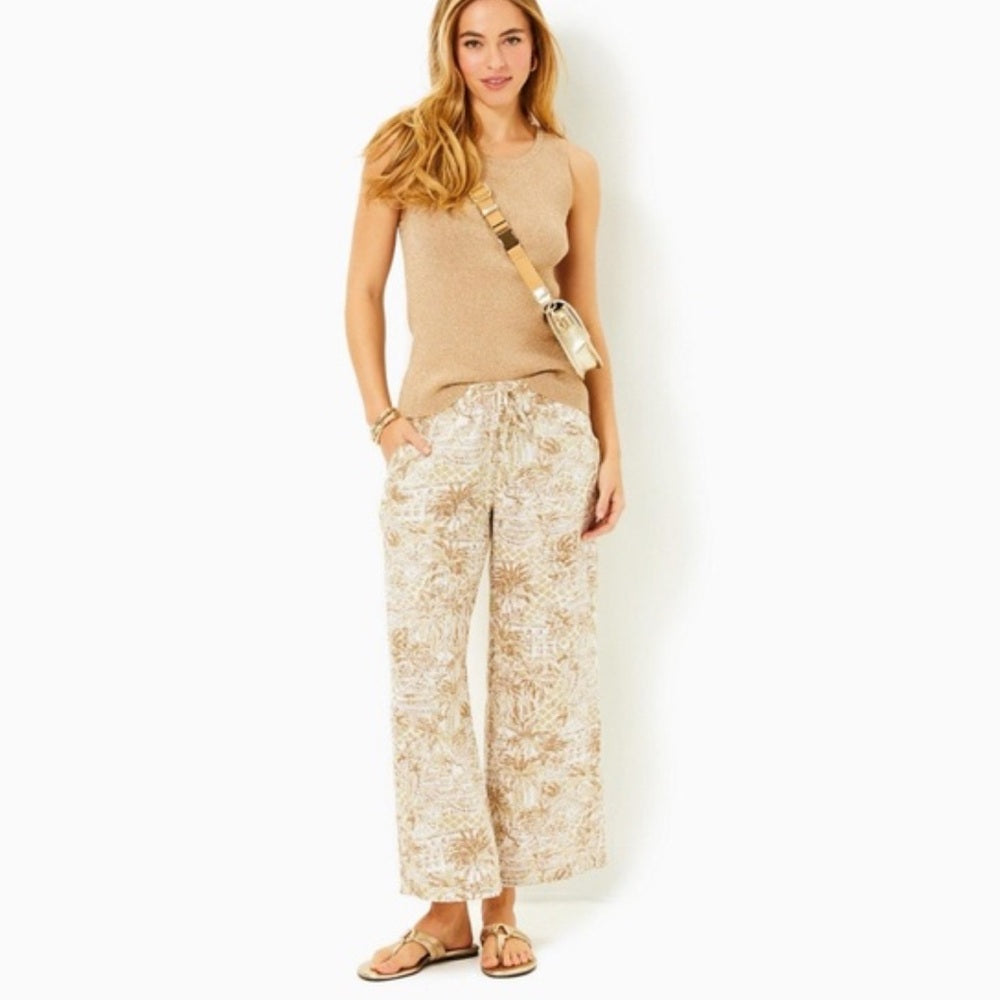 Lilly Pulitzer Brawley Linen Pant- Sand Bar, Palm Beach Paradise