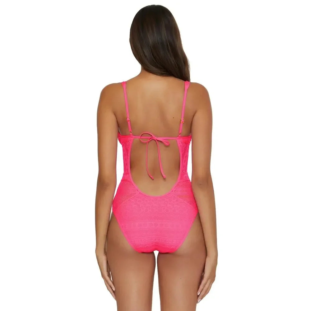 BECCA by Rebecca Crochet Plunge One Piece Swimsuit