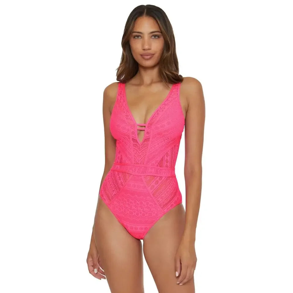 BECCA by Rebecca Crochet Plunge One Piece Swimsuit