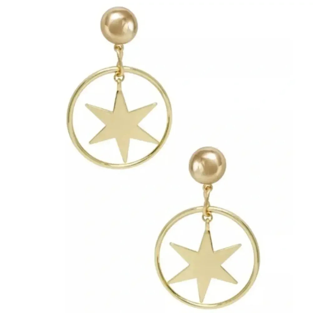 Ettika Star Hoop Dangle Earrings 18KP‎ Statement Dramatic Bold Night Out