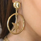 Ettika Star Hoop Dangle Earrings 18KP‎ Statement Dramatic Bold Night Out