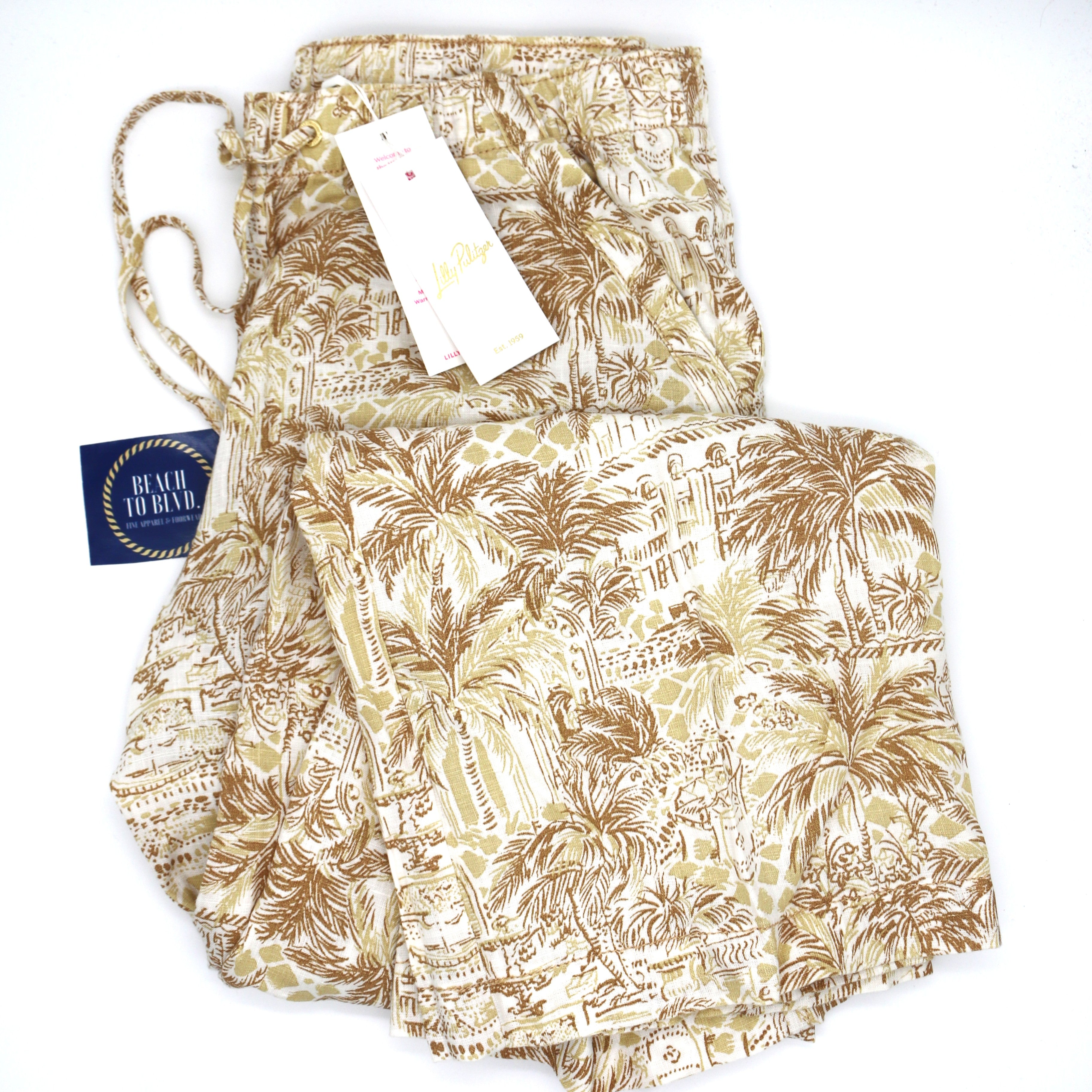Lilly Pulitzer Brawley Linen Pant- Sand Bar, Palm Beach Paradise