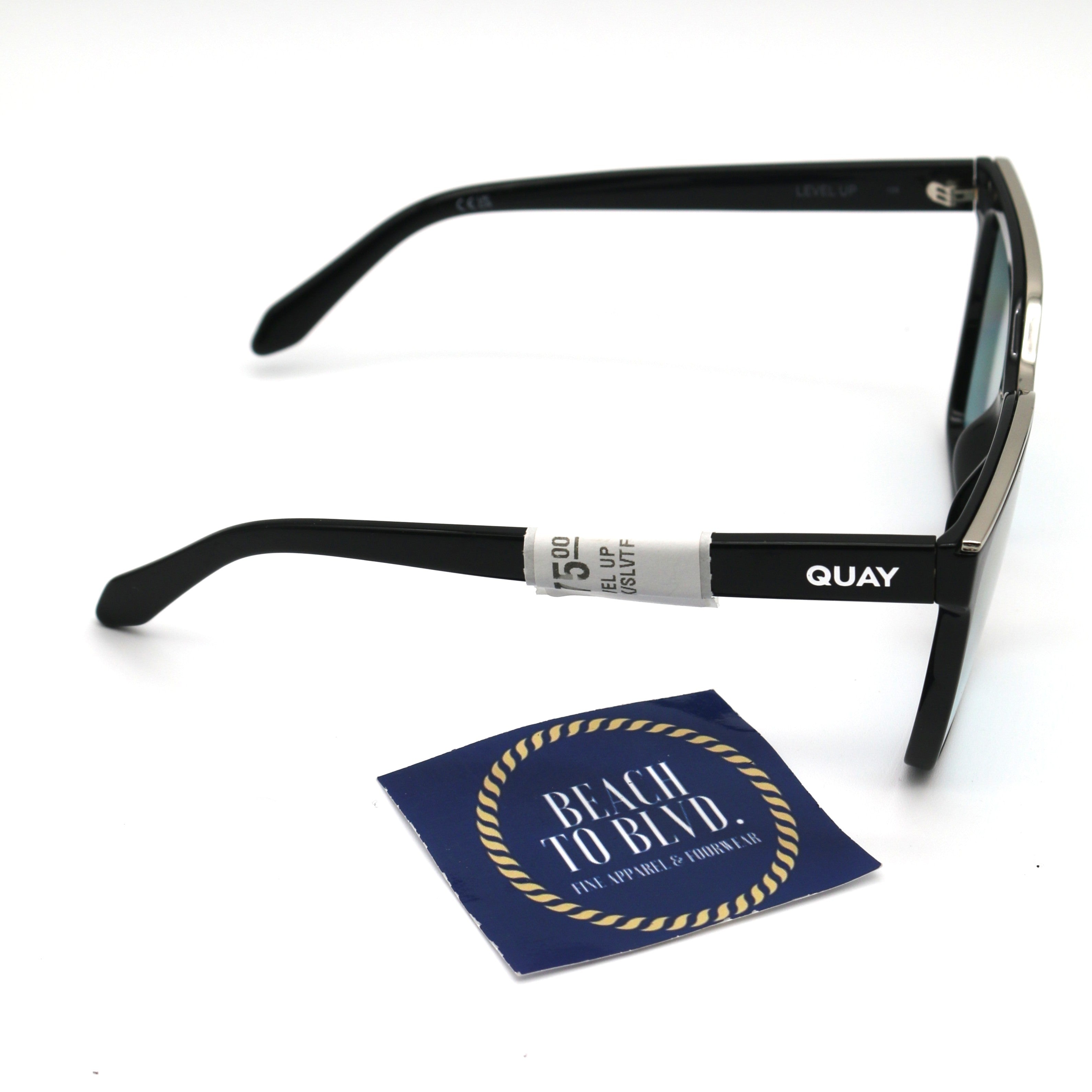 Quay Level Up Sunglasses- Black/Silver Turquoise Flash