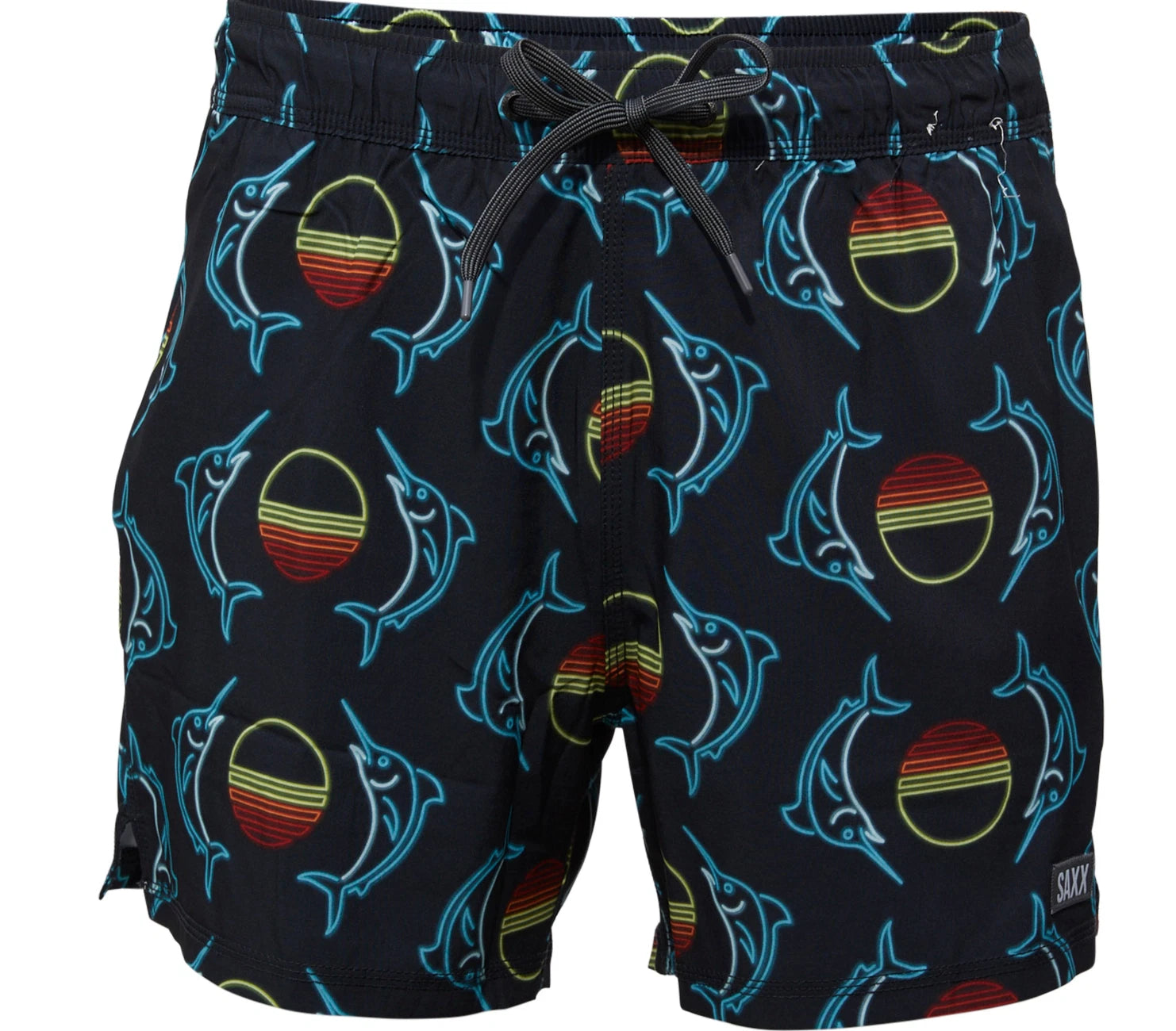 SAXX Oh Buoy 2n1 Volley 5inch Short Men's Black Neon Swordfish Drawstring Swimwear