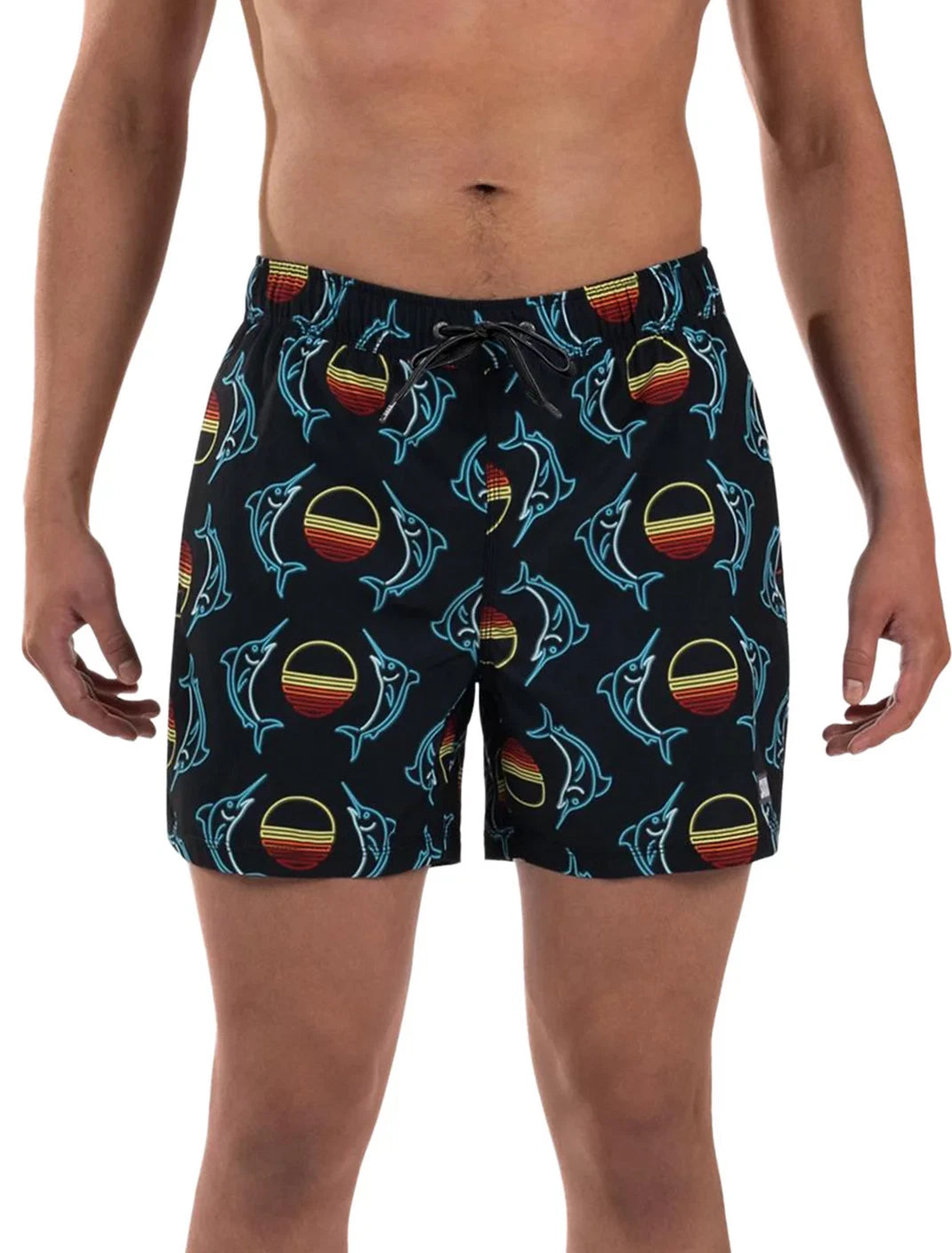 SAXX Oh Buoy 2n1 Volley 5inch Short Men's Black Neon Swordfish Drawstring Swimwear