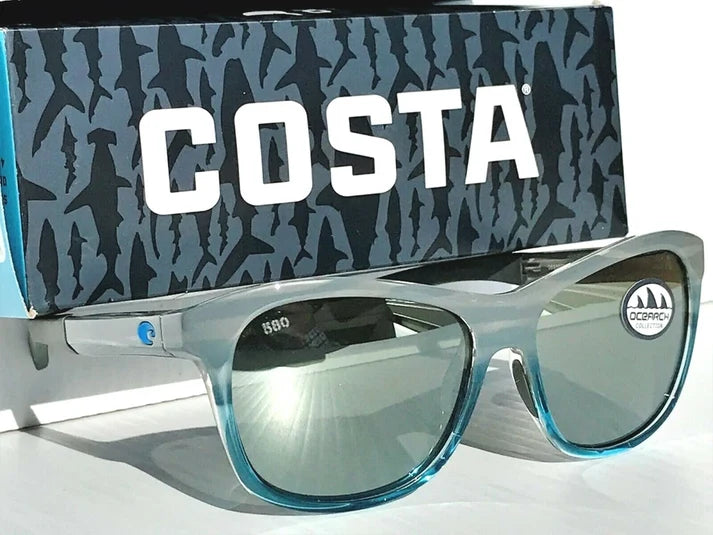 Costa Sunglasses Vela - Ocearch Shiny Gray Coastal Fade Frame w\ Silver Mirror Lens