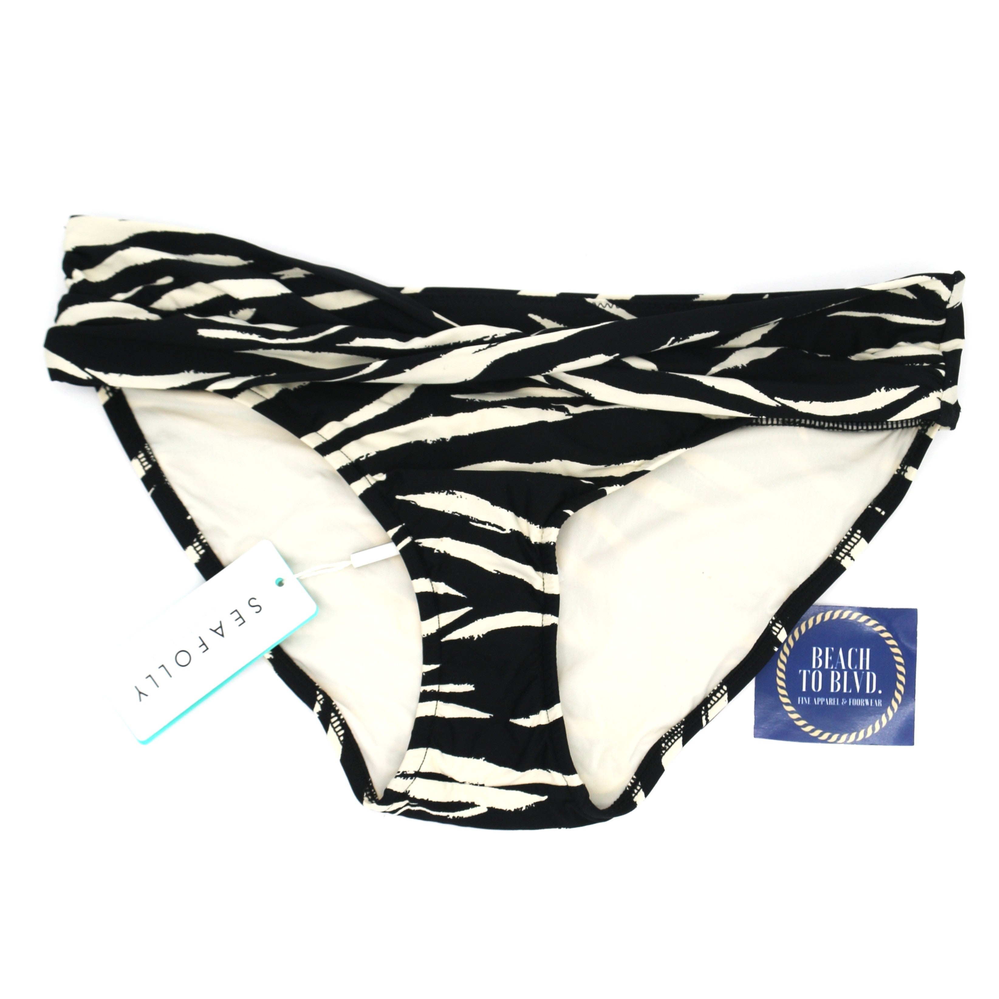Seafolly Skin Deep Twist Band Hipster Swim Bottom- Black Zebra