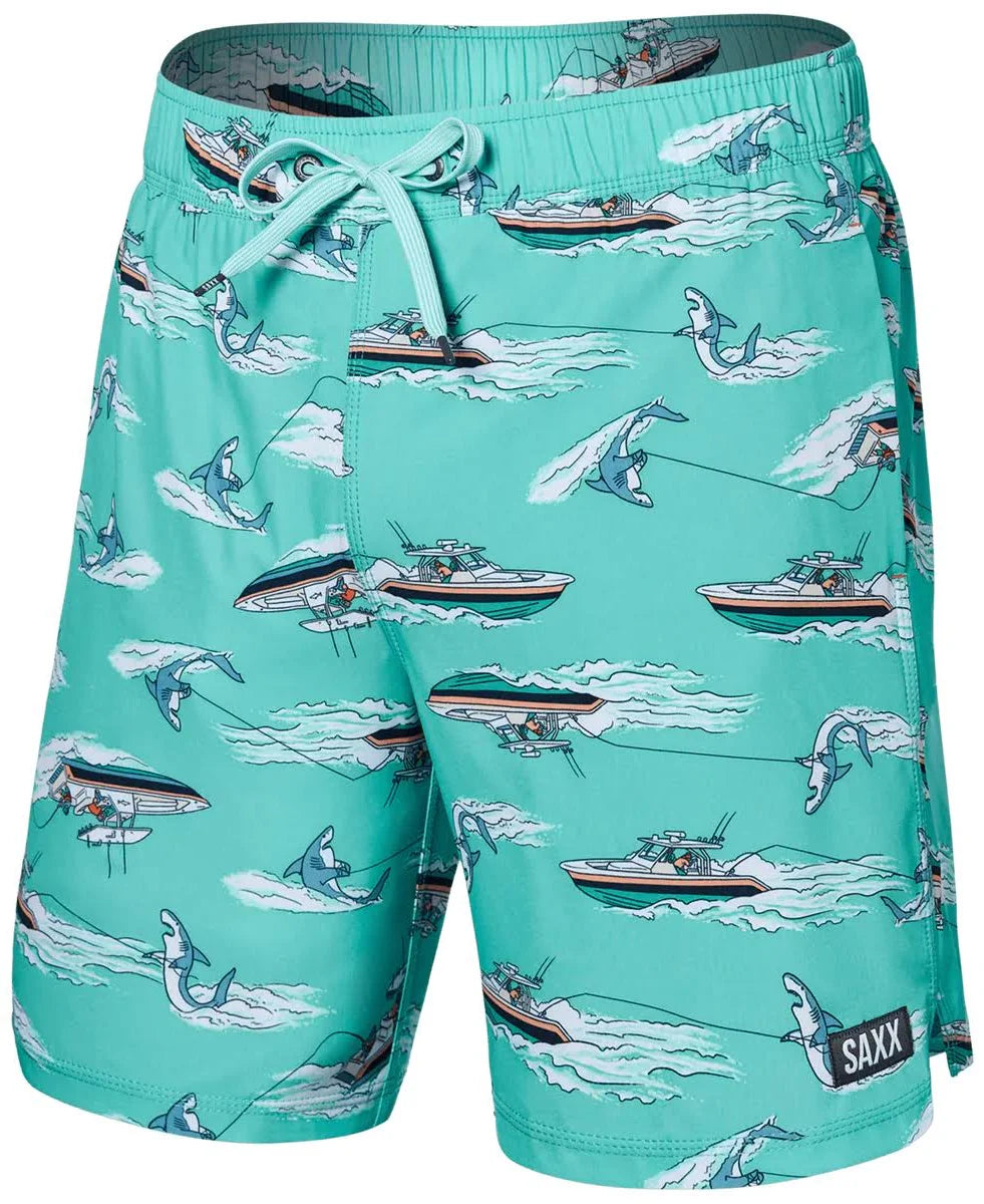 SAXX Oh Buoy 2N1 Volley 7inch Teal Shark Fishing Boat Swimwear