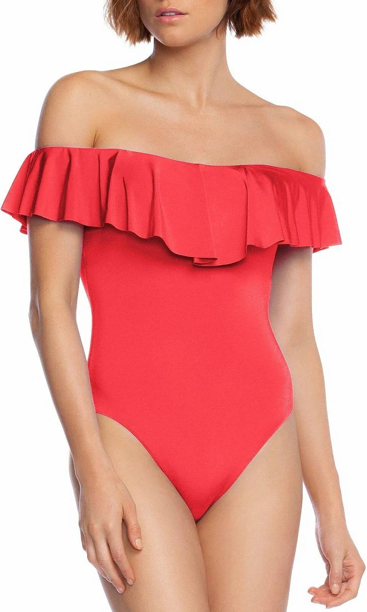 Trina Turk TT8BF11 Off the Shoulder One-Piece Swimsuit- Blue or Red