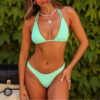 Kulani Kinis Halter Bralette Bikini Top- Turquoise Mint Ribbed - BeachToBlvd