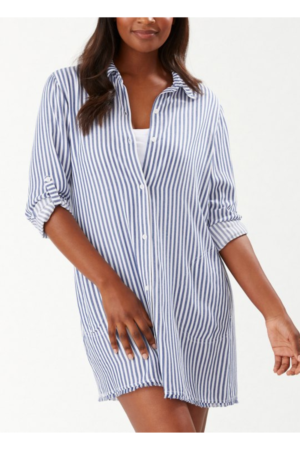 Tommy Bahama Chambray Stripe Boyfriend Shirt - BeachToBlvd