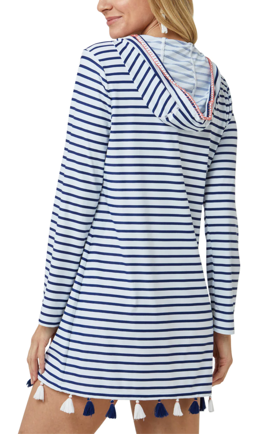 Cabana Life Essential Long Sleeve - Navy Stripe Hooded Cover Up