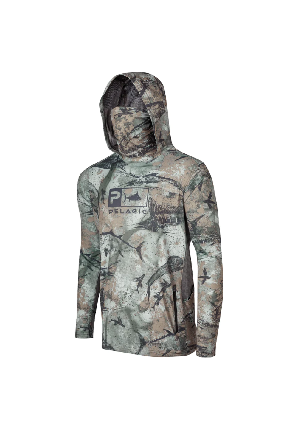 Pelagic Exo-Tech Men's Long Sleeve Hooded Shirt w\ Mask - Open Seas Camo