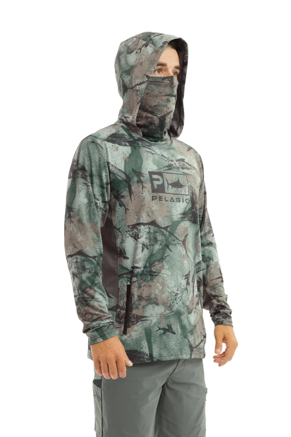 Pelagic Exo-Tech Men's Long Sleeve Hooded Shirt w\ Mask - Open Seas Camo
