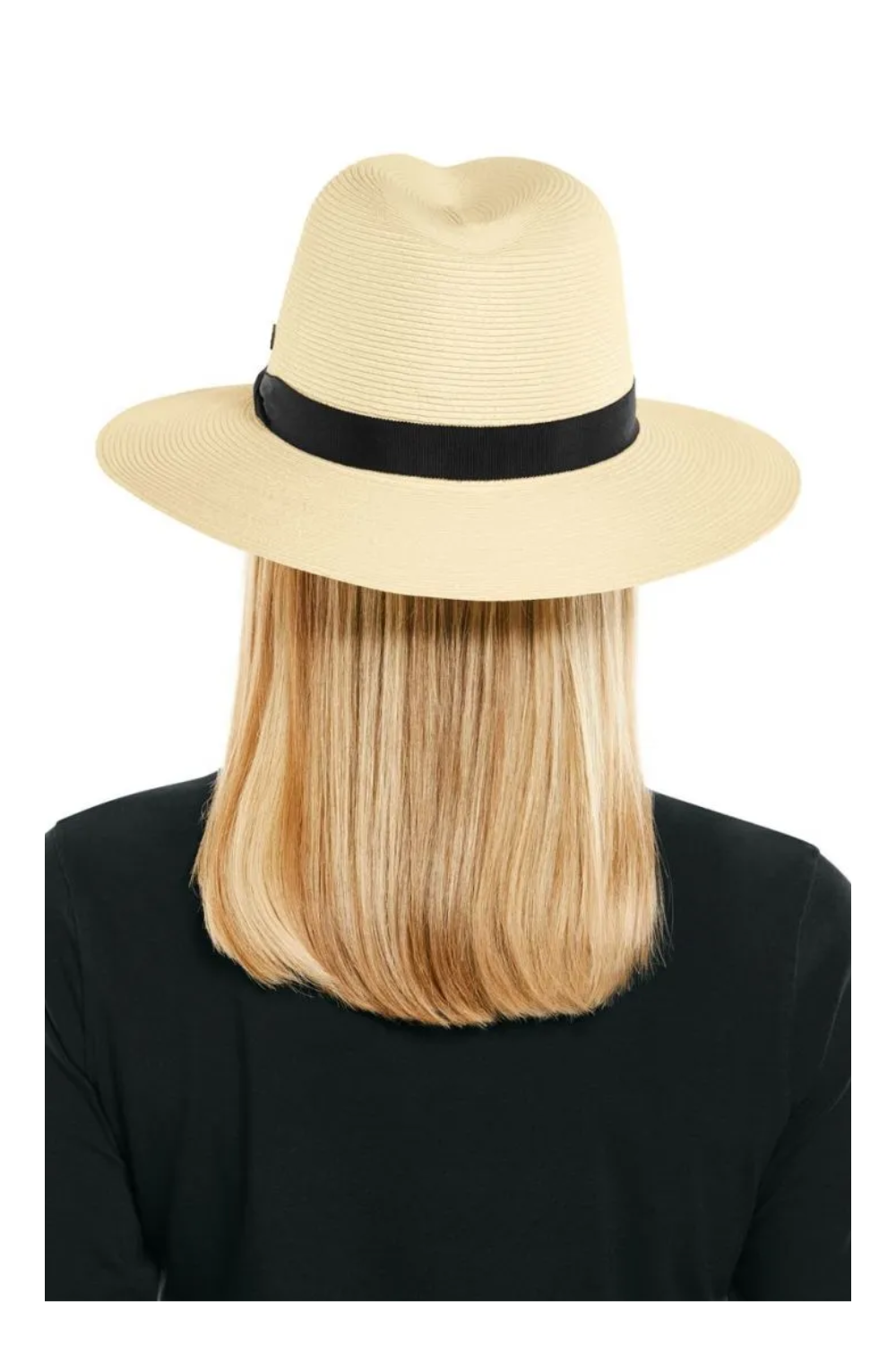 Coolibar Peyton Lightweight Fedora Hat Ivory with Black Band - Sun Protection